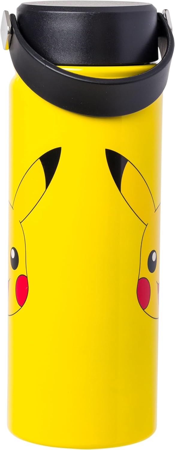 Silver Buffalo Pokemon Pikachu Stainless Steel Water Bottle with Swivel Handle, 20 Ounces