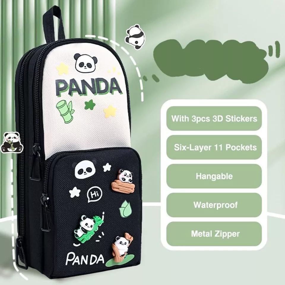 Image of Umadiya Panda Pencil Case 6 Layer with 3 Compartment Cute Aesthetic Pencil Case for Boys & Girls Large Capacity Pencil Pouch for School Kids (Black Panda Pencil CASE)