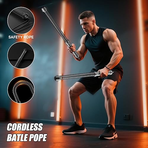 Miniatura 3 de Cuerdas de batalla inalámbricas sin cuerda para gimnasio en casa, cuerda de entrenamiento portátil con peso para entrenamiento HIIT, cardiovascular