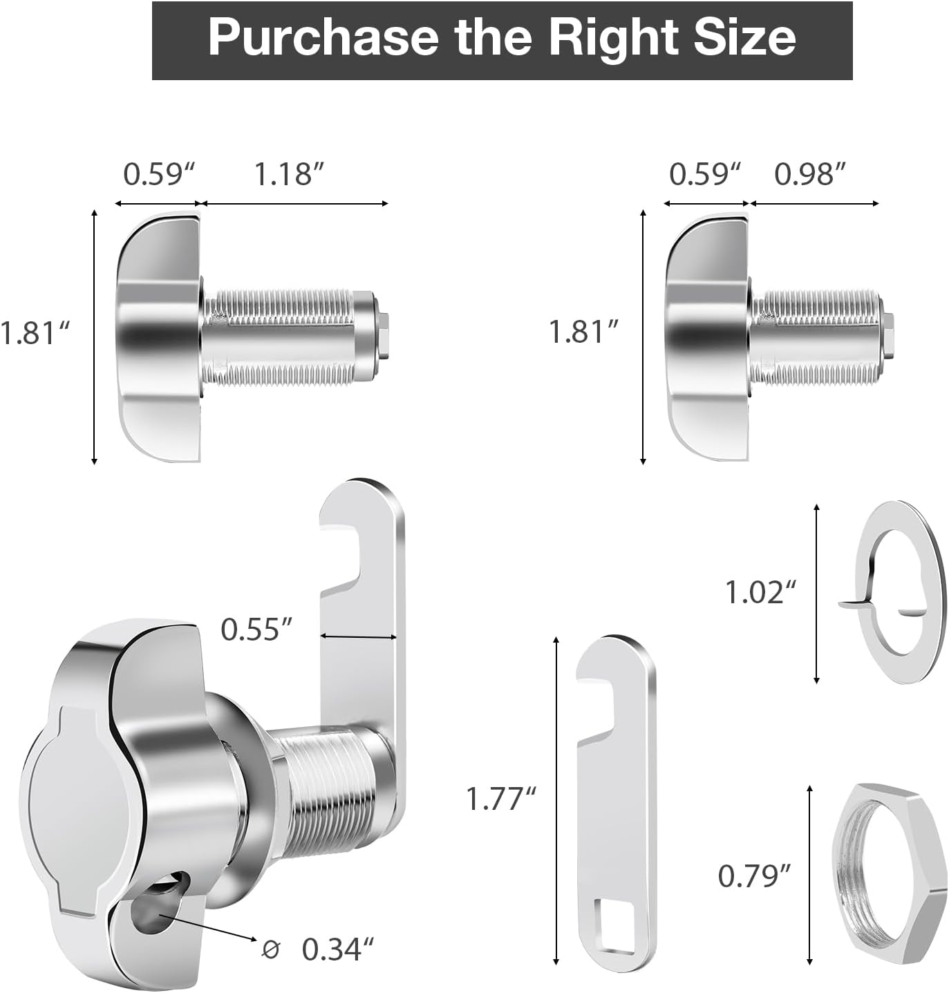 1-1/5" Thumb Operated Offset Cam Lock, Keyless Compartment for RV, Cabinet Mailbox Drawer Latch, 100% Metal Replacement Cylinder for Storage Door(1Pack)