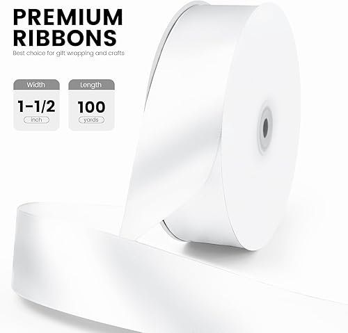 Miniatura 2 de Cinta de satén de 1-12 pulgadas x 100 yardas, cinta blanca de seda ancha con carrete, ideal para envolver regalos, ramos florales, manualidades,