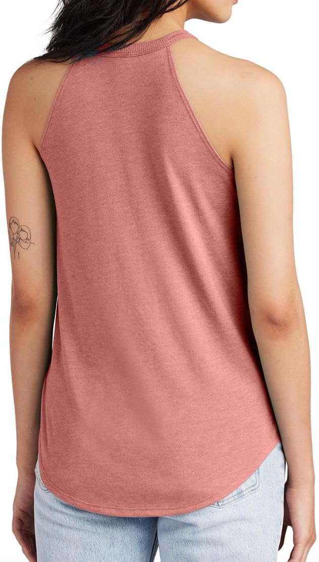 Ladies Rocker Tank High Neck Womens Flattering Soft Tri Blend Workout Causal Dress Top - Image 2