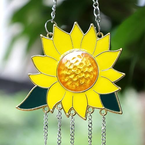 Miniatura 4 de Adornos de campanillas de viento de girasol, hermoso panel colgante de vitral con cadena para el panel del hogar, patio, porche, jardín, decoración