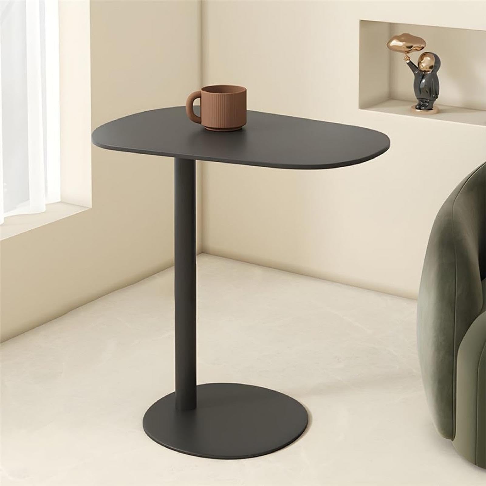 Mesa auxiliar de metal ovalada con base redonda diseño minimalista premium para salas de estar