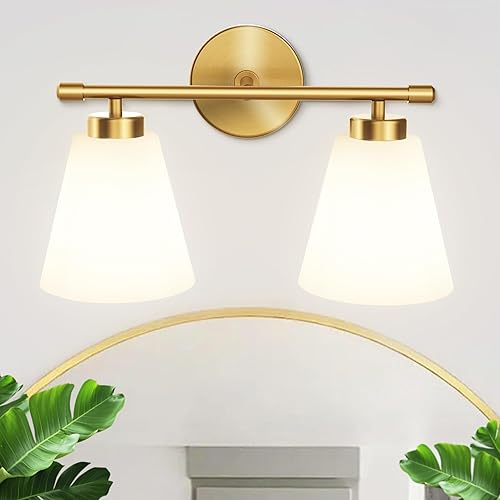 Miniatura 35 de Hamilyeah Lámparas doradas para tocador de baño sobre el espejo, 3 luces de tocador de cristal transparente, accesorios de iluminación industriales