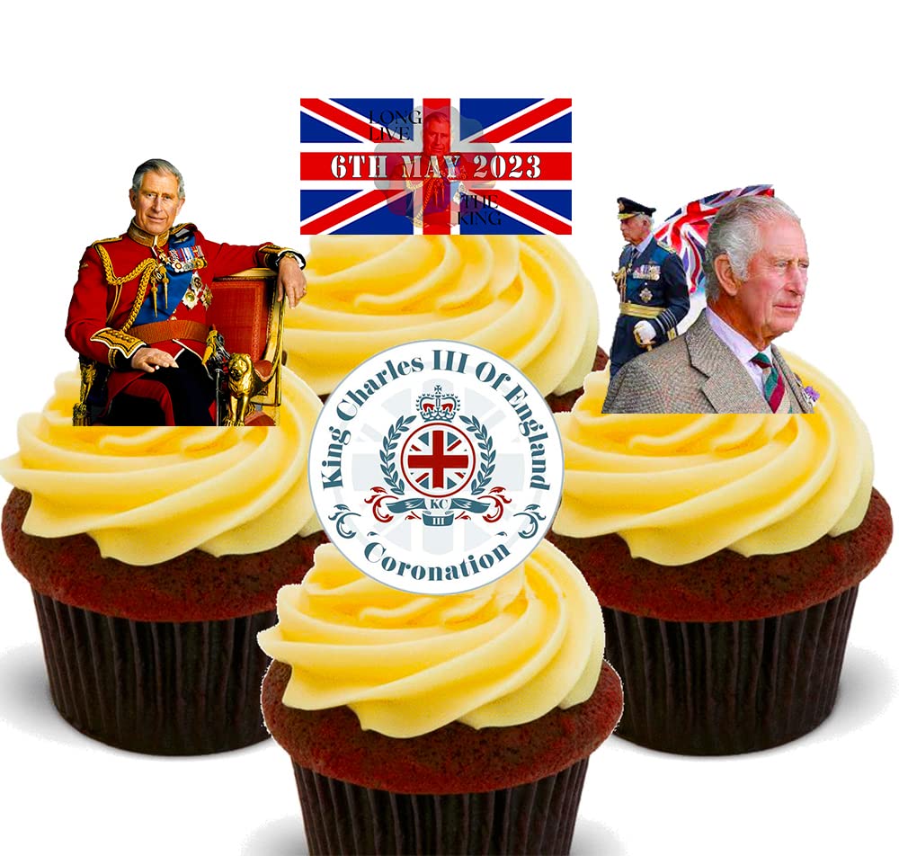 Buy King Charles Coronation - Edible Cupcake Toppers - Stand-up Wafer