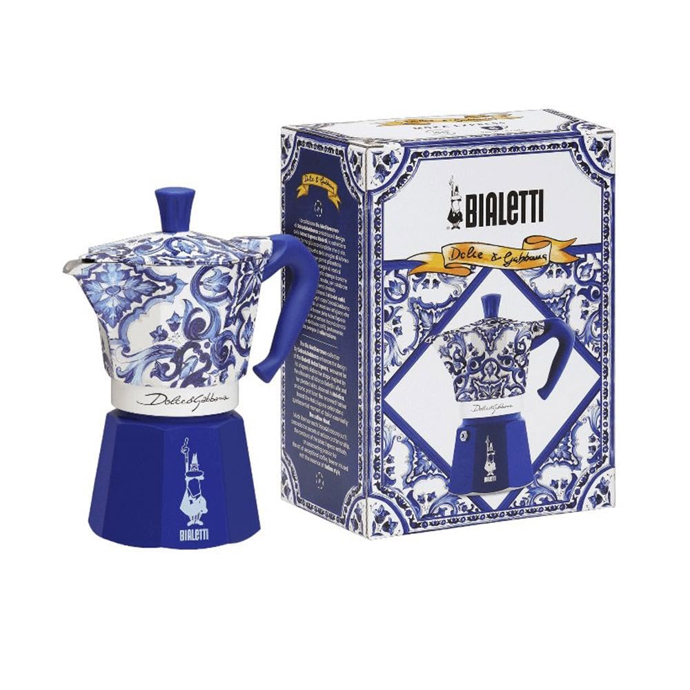Bialetti Dolce & Gabbana – Moka Express Blue Mediterraneo pour 6 tasses, feu direct (cafetière, makinetta expresso)