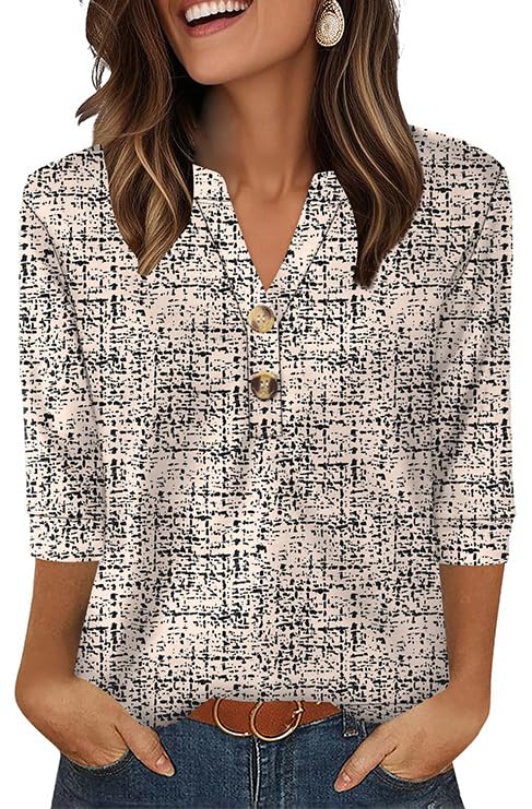 OFEEFAN Fall Tunics for Women Travel Essentials Women's Clothing V Neck Blouses Casual 3/4 Length...