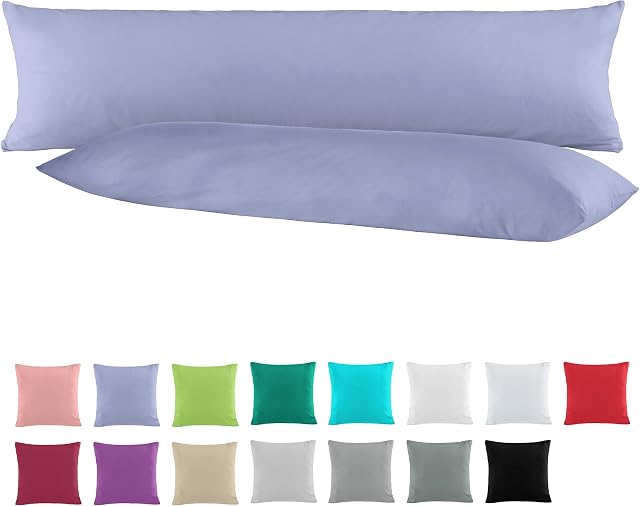 BaSaTex Dwupak bawełnianych poduszek renforcé, dla osób śpiących na boku, 40 x 145 cm, poszewki na poduszki dla kobiet w ciąży, 100% bawełny, w kolorze niebieskim