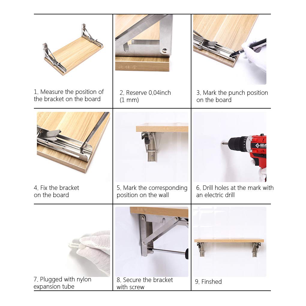 Buy TORACK 24\" Folding Shelf Brackets Heavy Duty Stainless Steel Shelf...