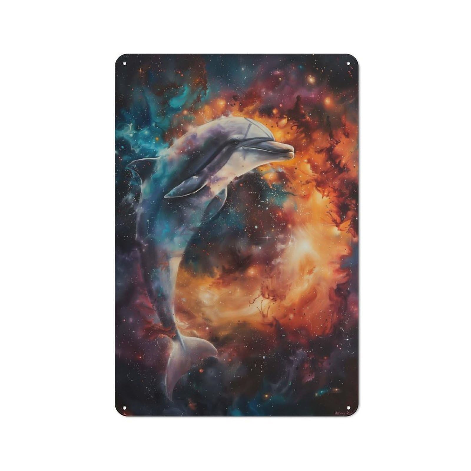 Cosmic Dolphin Dance Rustic Metal Sign 30x20cm, Barn Style Farmhouse Wall Decor for Kitchen, Cottage, Porch Or Garden Room