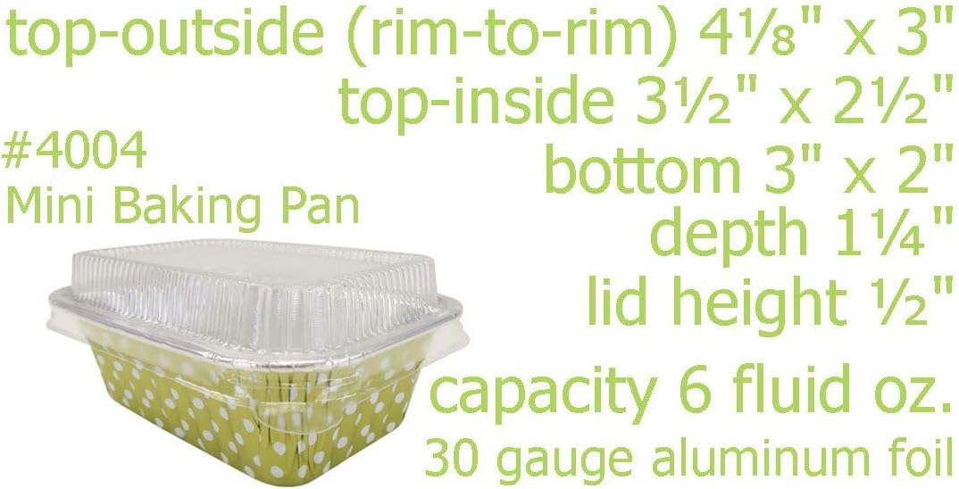 KitchenDance Disposable Aluminum Mini 6 ounce Individual Sized Loaf Pans #4004 Color & Lid Options (Gold Polka Dot- With Lids, 50) - Image 5
