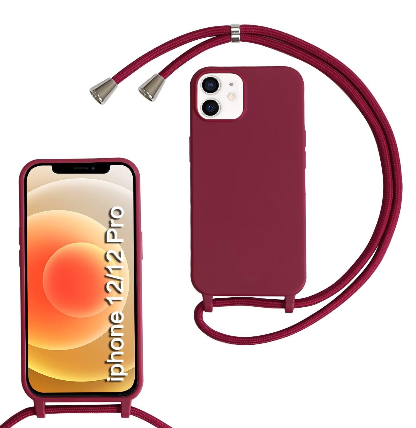 FERLAN Custodia per iPhone 12/12 Pro Cover con Cordino,Rosa