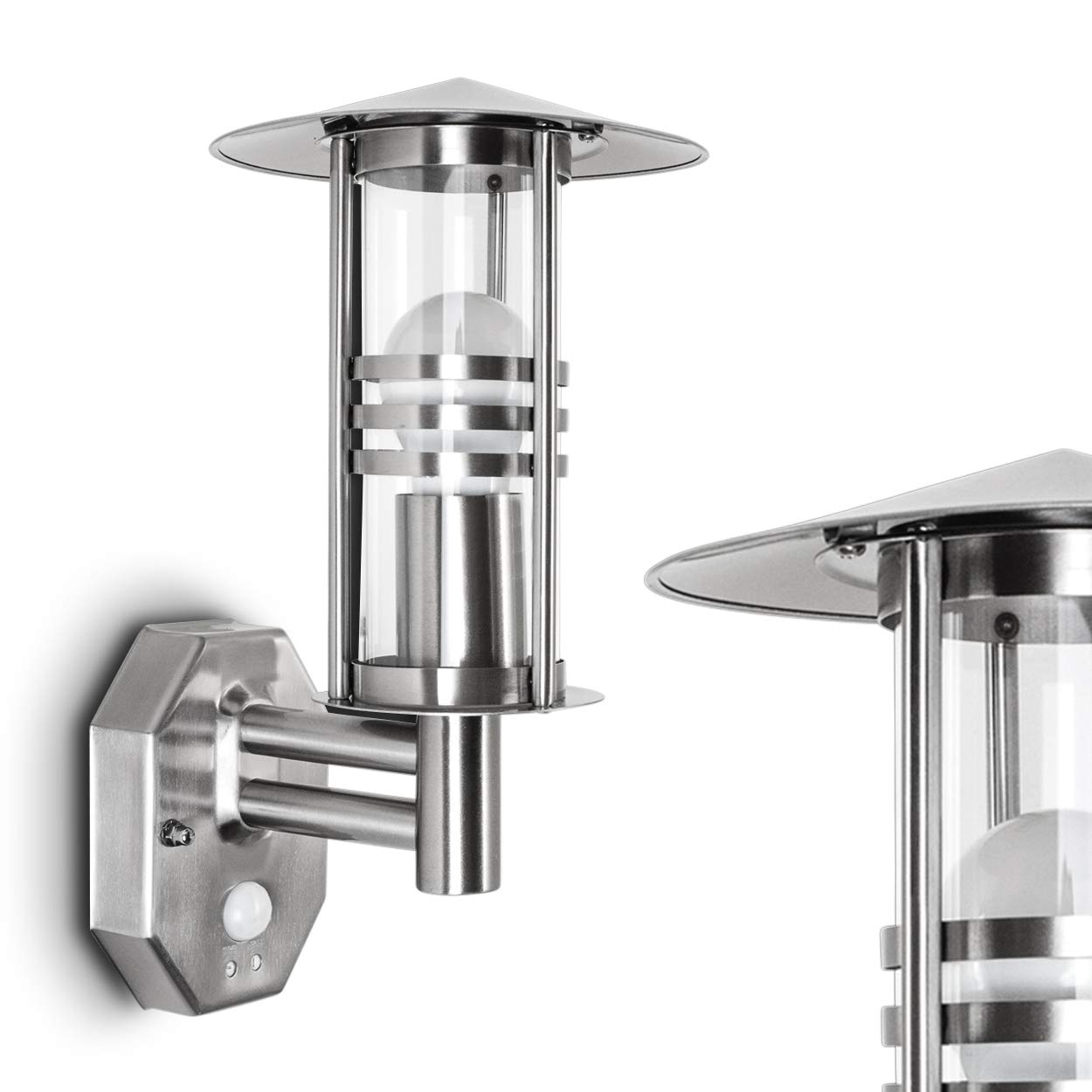 Hofstein Metalic Outdoor Wall Lamp Forli With Motion Detector, Modern Wall Lamp Made Of Stainless Steel And Clear Glass Panes, Wall Lamp With E27 Socket, Outdoor Lamp For Terrace/Yard/Garden, Without Bulb