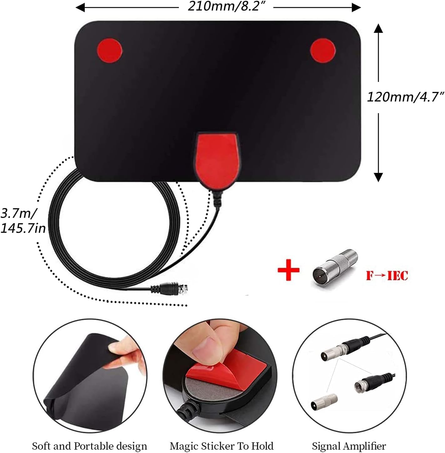 Antenne TV Intérieur Puissante 120km HDTV 4K 1080P Antenne TNT Interieur pour Chaîne Locale Postuler à Tous Les Téléviseurs