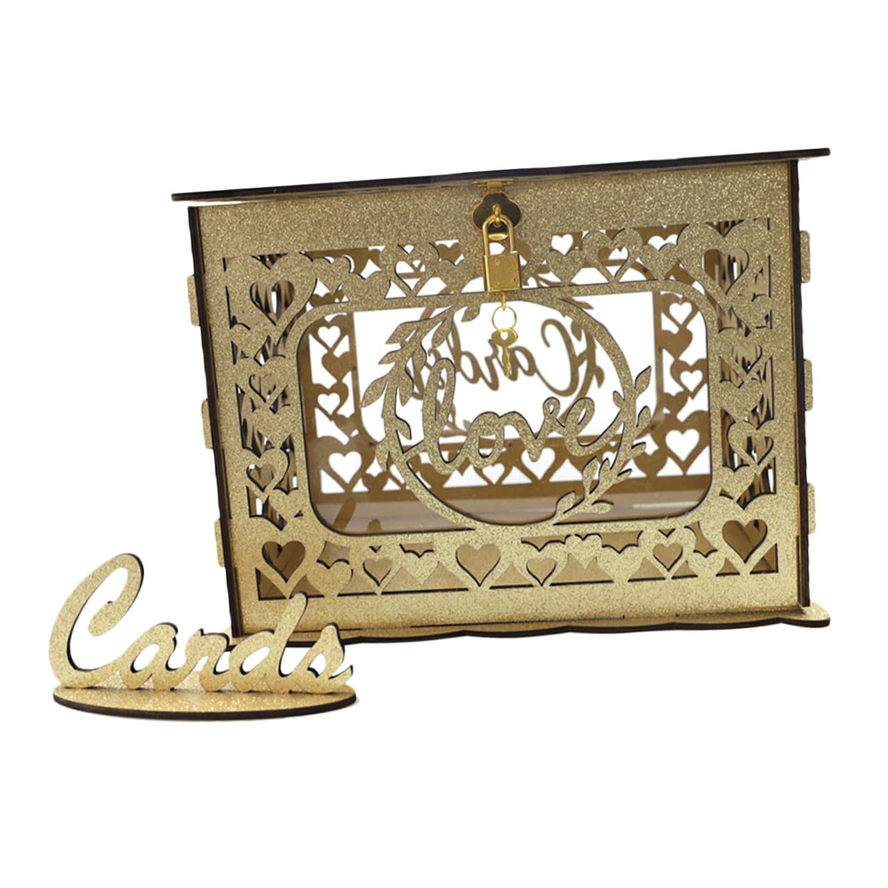 Caja de madera para tarjetas de boda calada con acabado artesanal cuadrado