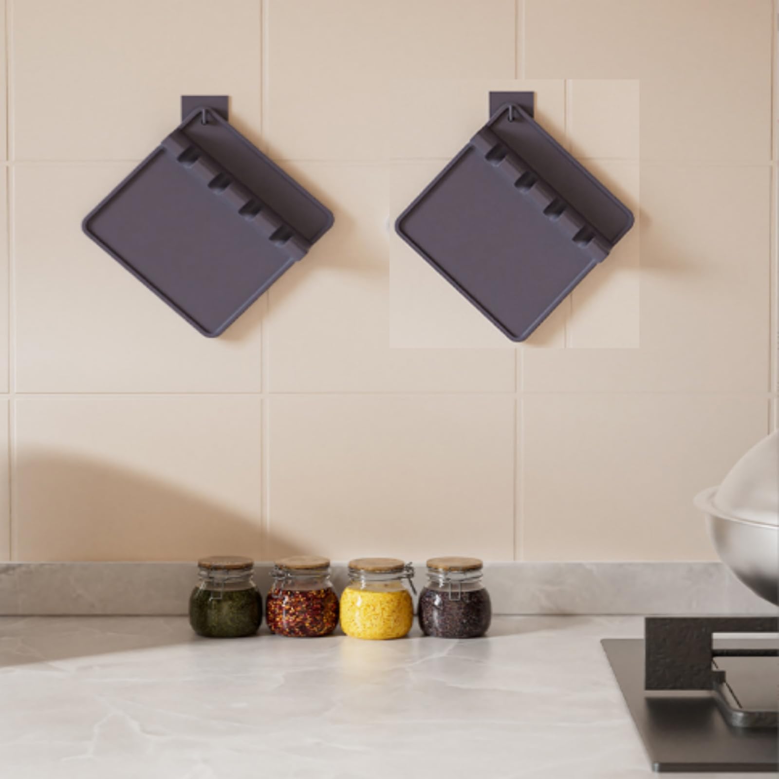 Vastsea Soporte para Cucharas de Cocina, Cuchara para Estufa, Silicona Reposa Cuchara, con Almohadilla de Goteo, para Cucharas, Palillos, Pinzas, Tenedor (Negro)