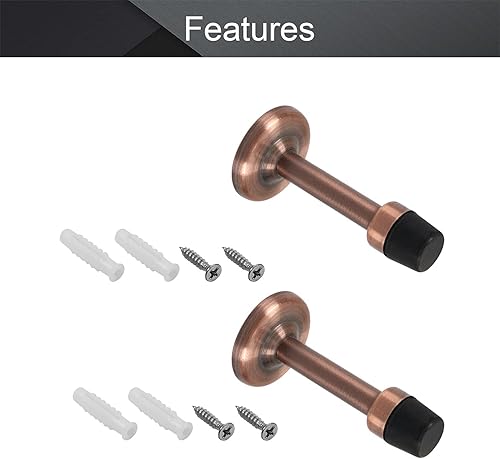 Miniatura 3 de MroMax Tope de puerta parachoques protector de pared amortiguador de sonido soporte de pared con punta de goma, tono cobre rojo, 2 unidades