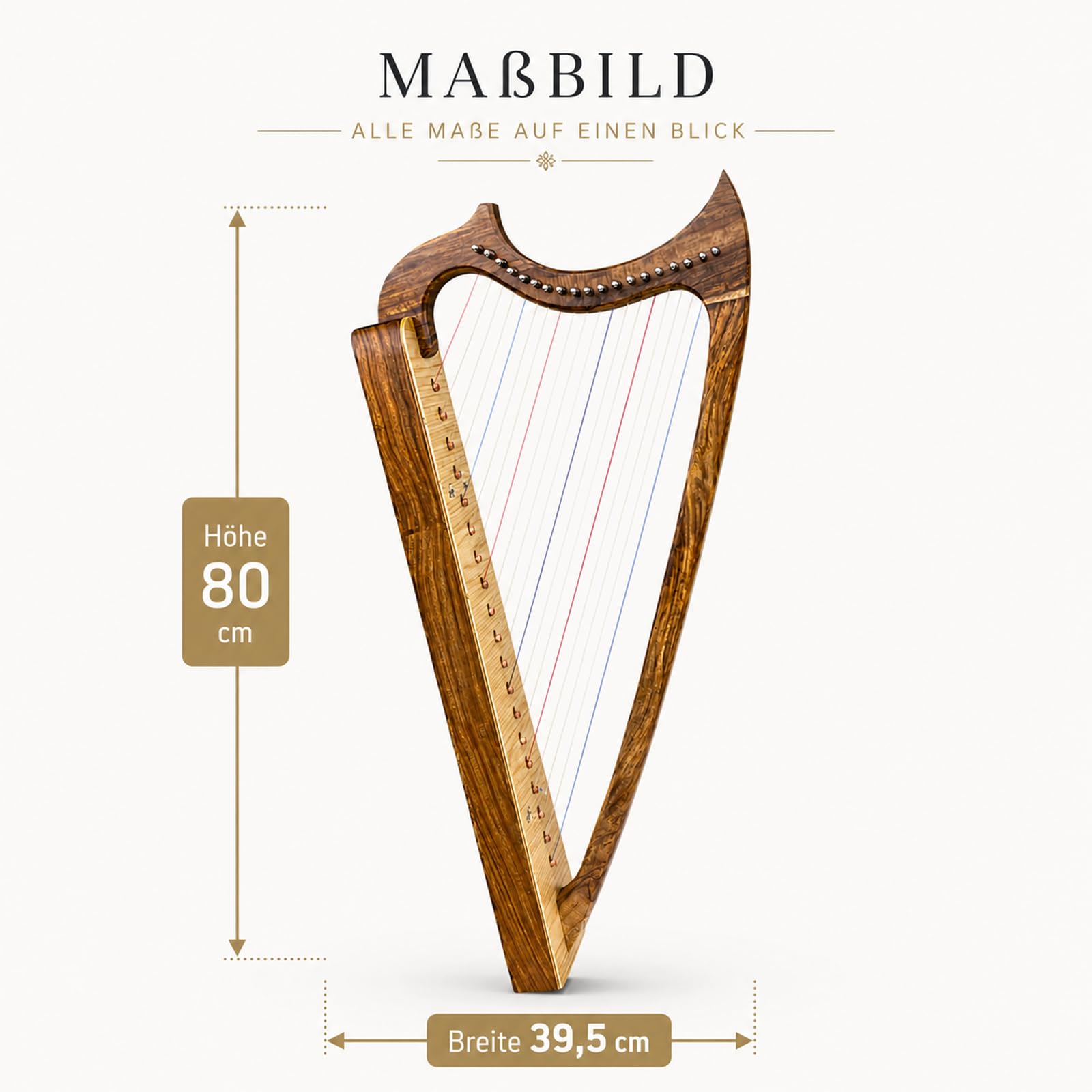 Uzman Harfen 19 Saiten Gothic Harfe Keltische Harfe aus Palisander Echtholz mit Tasche, Stimmschlüssel und Ersatzsaiten, Folk Harp für anspruchsvolle Einsteiger und Fortgeschrittene