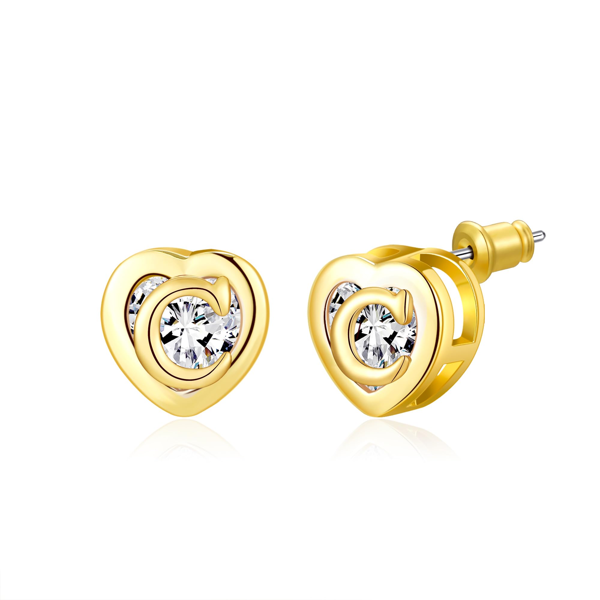 Herz Initial Ohrstecker 14K Gold/Rose Gold plattiert CZ Hypoallergen Alphabet Buchstabe Initial Ohrringe Geburtstag Geschenke für Frauen