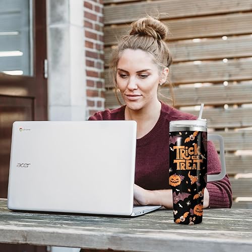 Miniatura 7 de Vaso de Halloween personalizado de 40 onzas con asa de truco o trato, taza de café de viaje con aislamiento espeluznante, vasos de Halloween, taza