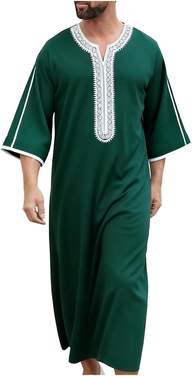 Men's Kaftan Thobe Long Sleeve Button Up Middle East Kaftan Dresses Dubai Arabic Prayer Robe Muslim Long Gown