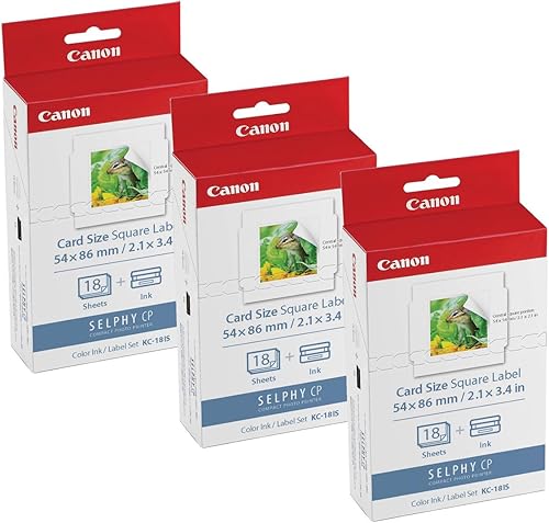 Canon KC-18IS - Juego de tinta y papel para impresora fotográfica SELPHY CP900CP910, 18 hojas, paquete de 3