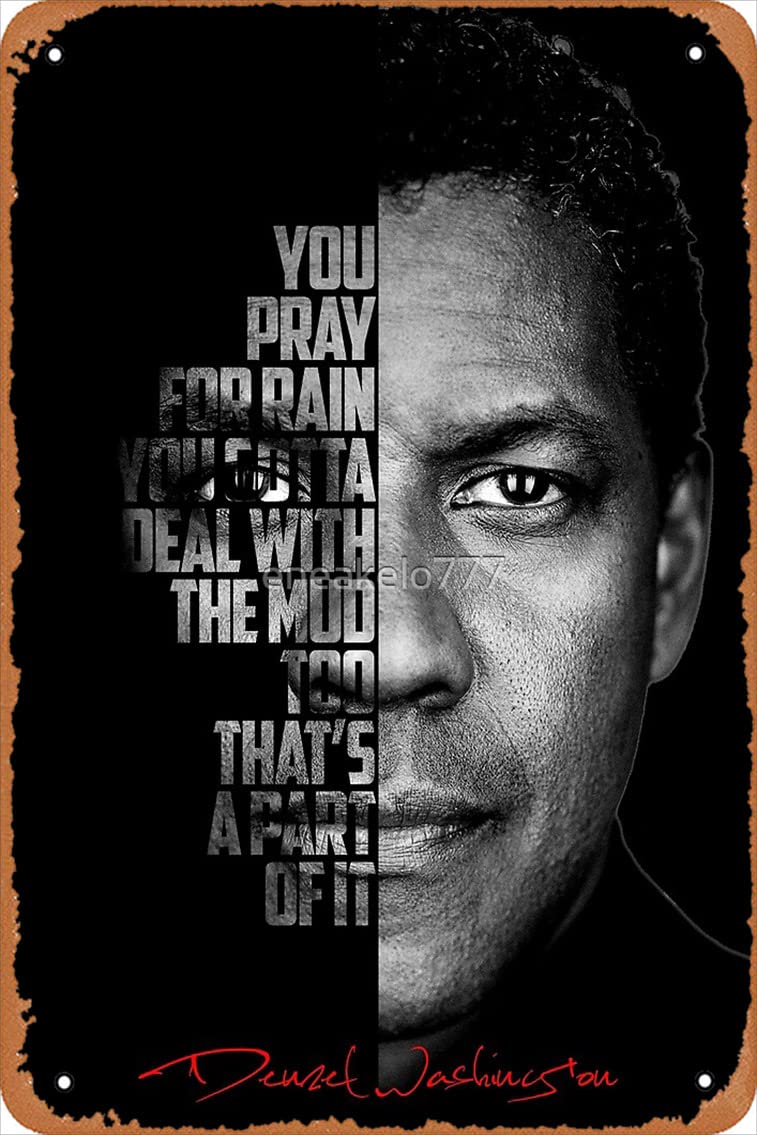 Black and white Denzel Washington quote poster Photographic Print Vintage Metal Sign Tin Sign 12 x 8 Inches