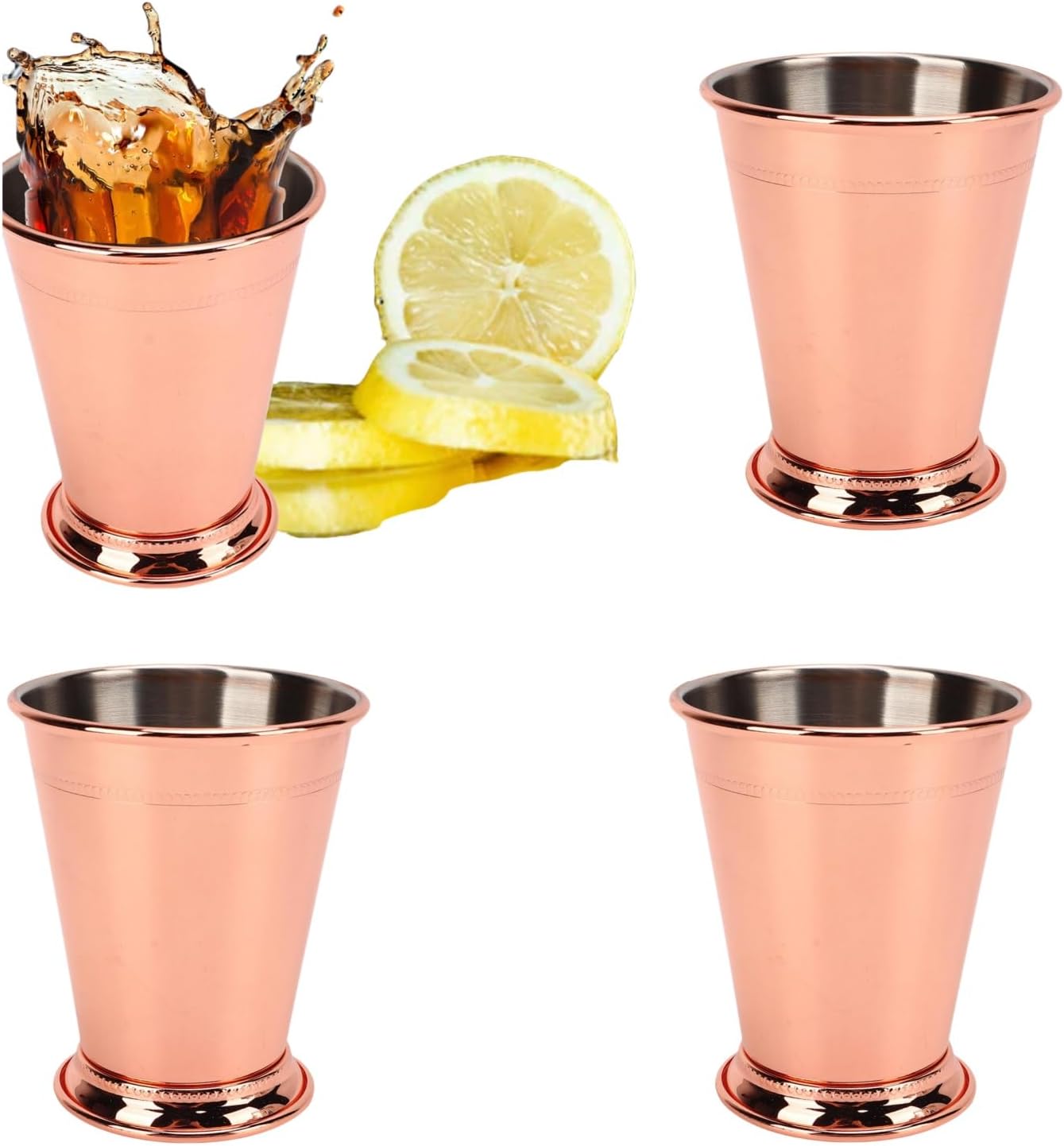 Mint Julep Cup, 4 Pcs Metal Cocktail Glasses Stainless Steel Measuring Cup Jigger Cocktail Bar Measuring Cups Party Supplies 2.5oz(Rose Gold)