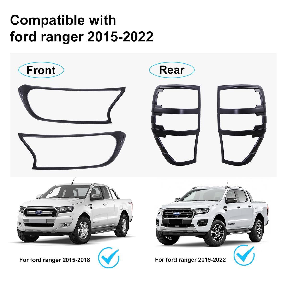 Protector de luz para accesorios Ford Ranger, Wildtrak Raptor Thunder 2015-2022 XL XLT Limited Stormtrak Wolftrak T7 T8 protector de luz trasera delantera y trasera, 4 unidades
