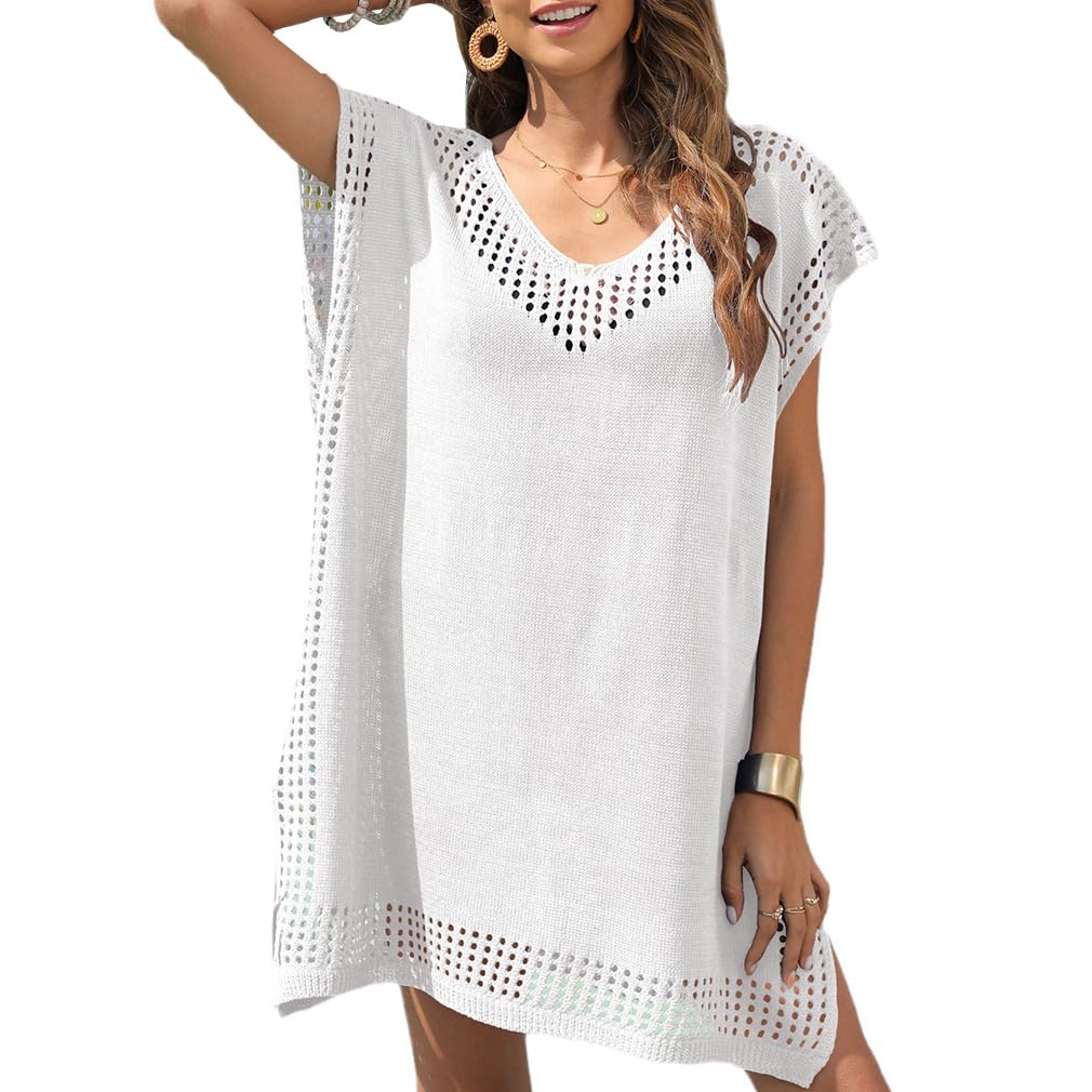 Cozyan Mujer Suelto Vestido de Playa V Cuello Gasa Camisolas y Pareos con Borla Ropa de Baño de Playa Vestido de Playa para Mujer Cuello en V con Bolsillos Suelto Ropa de Baño Playa