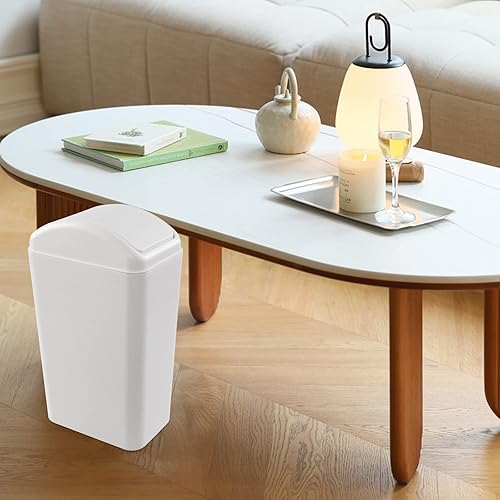 Miniatura 5 de Cubo de basura de plástico de 3.5 galones, bote de basura delgado con tapa, blanco, 1 paquete