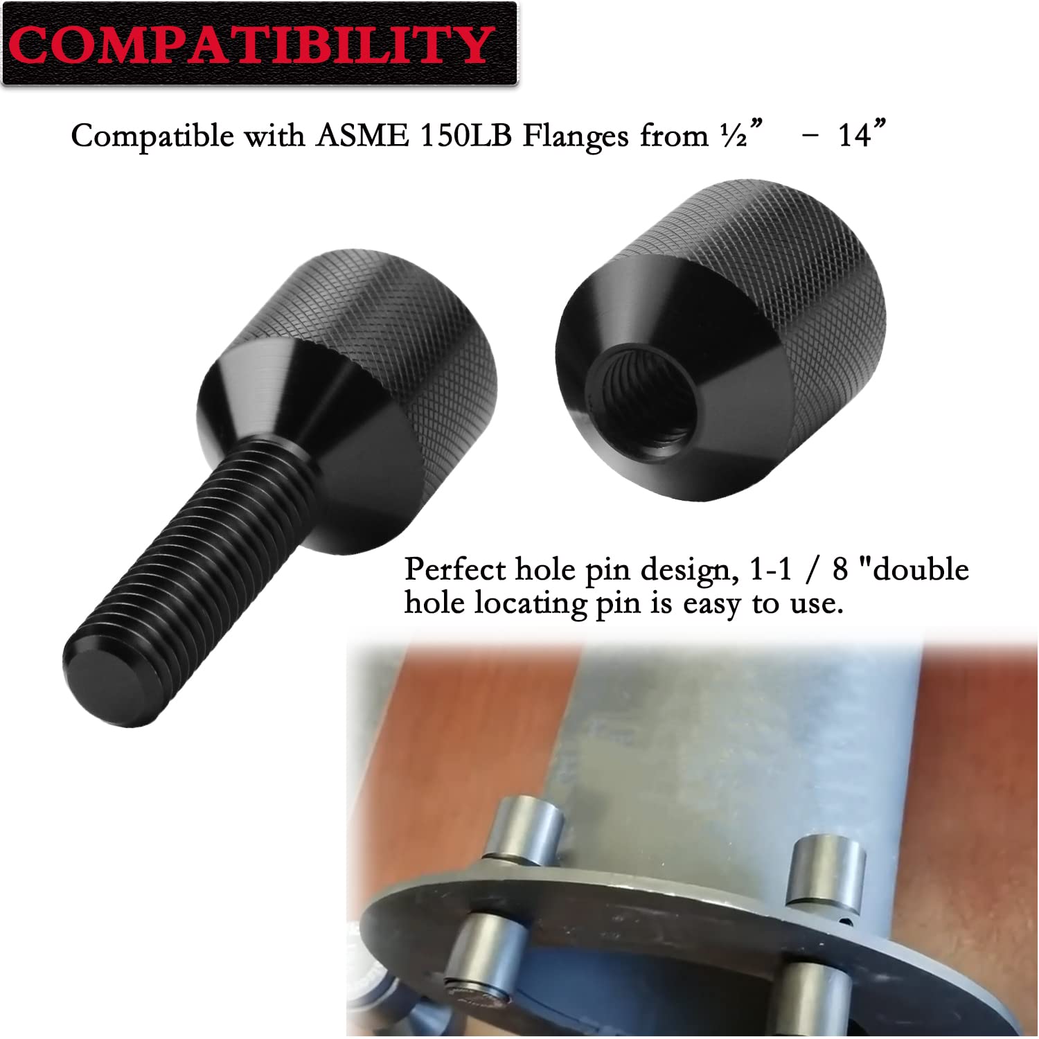 1-1/8" Two Hole Alignment Pins Set Compatible for ASME 150LB Flanges from ½” – 14”Aluminum 2PCS