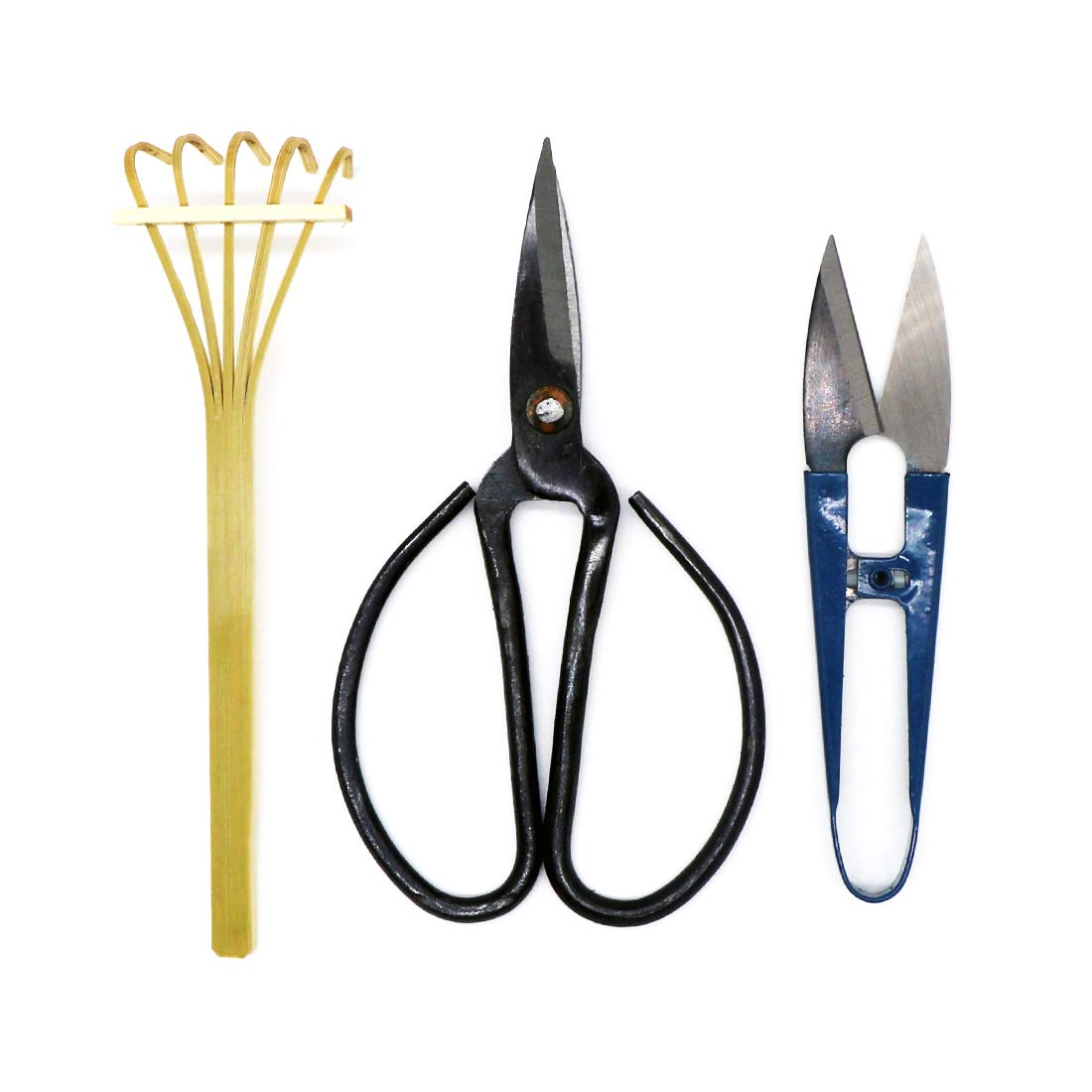 Kebinfen® Bonsai Tree Pruning Trimming Starter Tool Kit - Pruning Scissors, Bonsai Scissors for Bud & Leaves Trimmer, Bamboo Rake - Set of 3