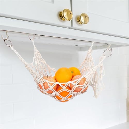 Miniatura 3 de FINGERINSPIRE Hamaca colgante de frutas para cocina debajo del gabinete, cesta de frutas de macramé blanco floral para plátanos, red de frutas
