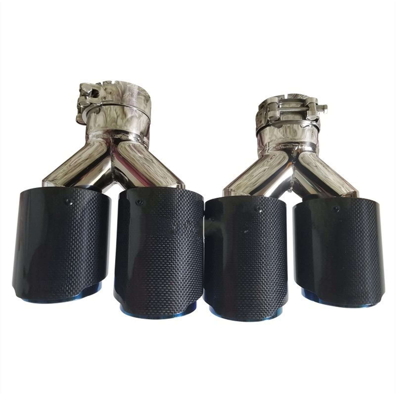Tubo de escape universal WITTSY de acero inoxidable con acabado de fibra de carbono azul 2 uds