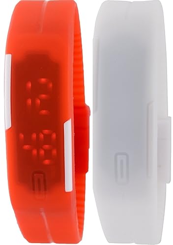 Pappi Boss Set of 2 Unisex Silicone White & Red Digital Led Bracelet Band Watch for Boys, Girls & Kids- Combo Offer