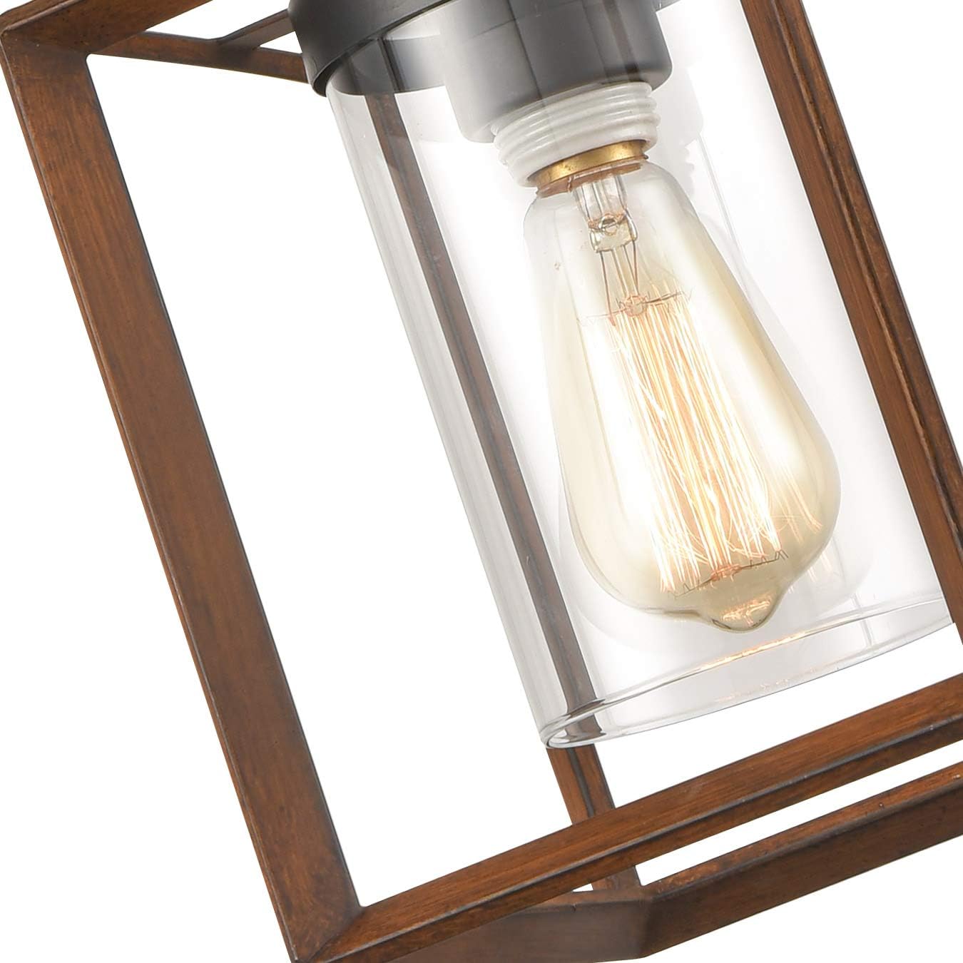 Flash Sale Farmhouse Glass Hanging Pendant Lights Square Metal Frame in Wooden Accent with 42'' Black Rods