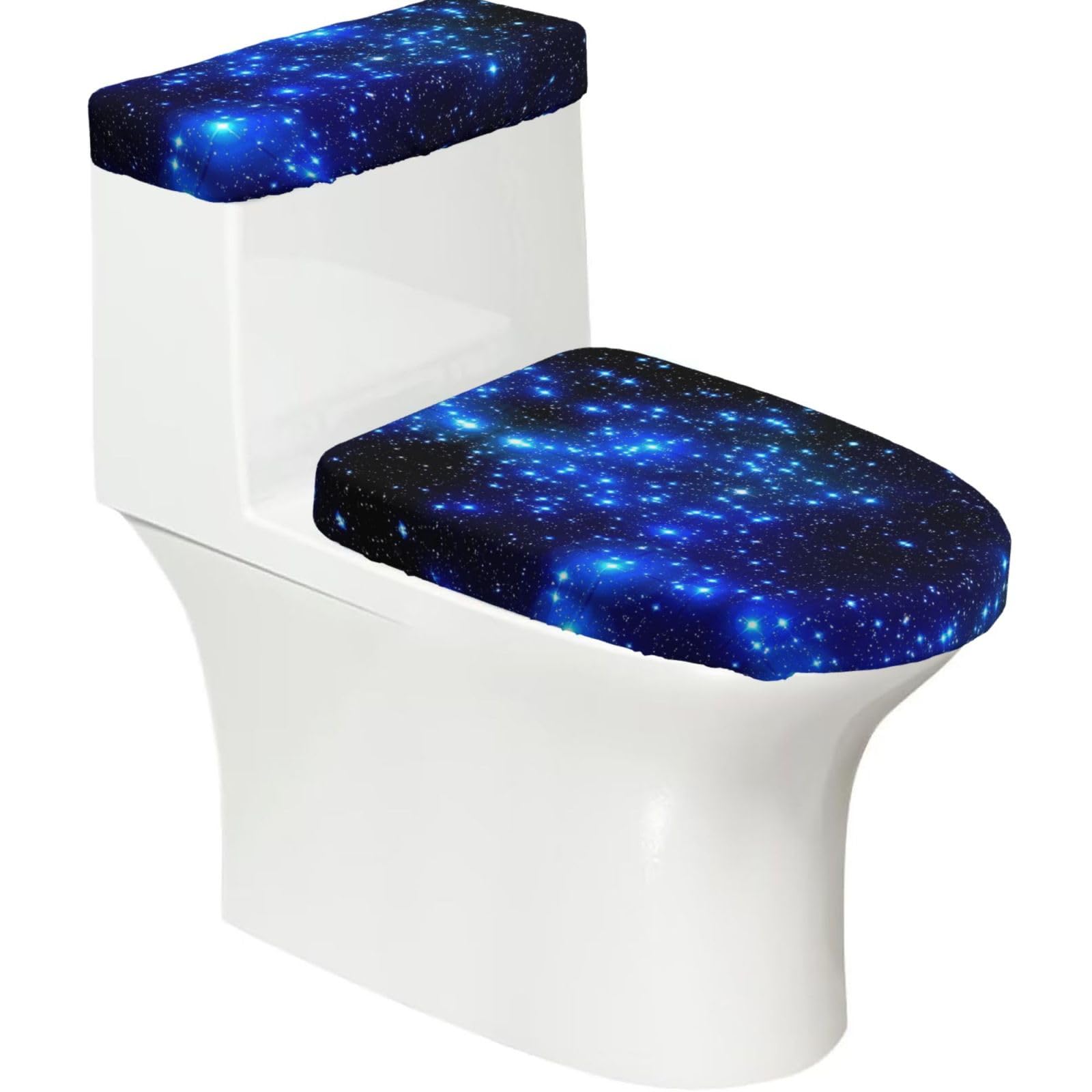 Galaxy Stars Printed Toilet Tank and Lid Cover Set of 2 for Most Bathrooms, Fits Elongated Round Toilets