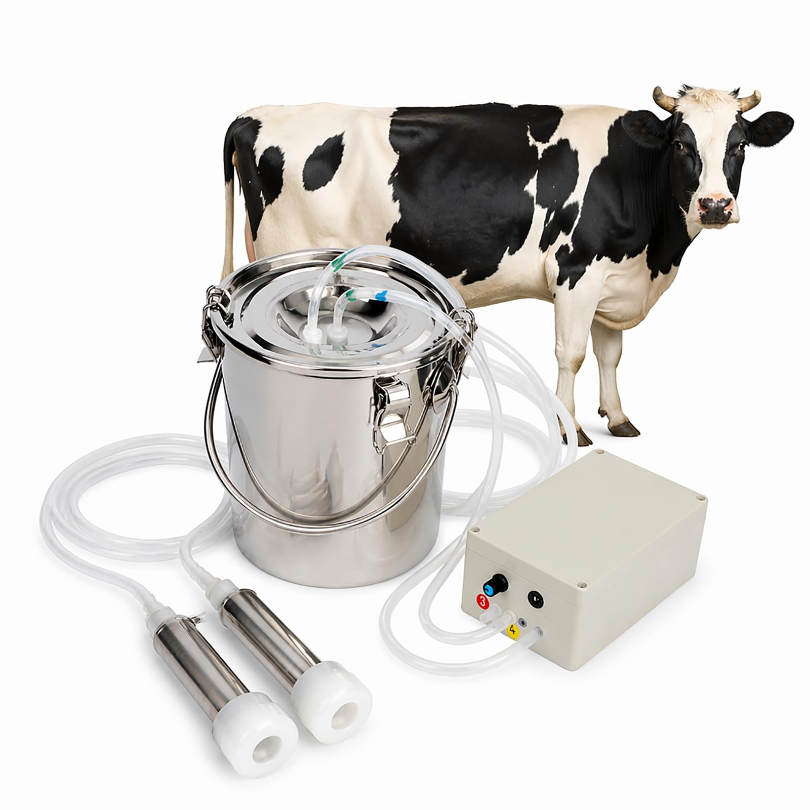 hKjPlvf Portable Pulsation Electric Milking Machine Bionic Vacuum Breast Pump Kit with Stainless Steel Bucket for Cow Goat Sheep Farm Cattle Backyard Dairy Milkers 3L 5L cow-3L
