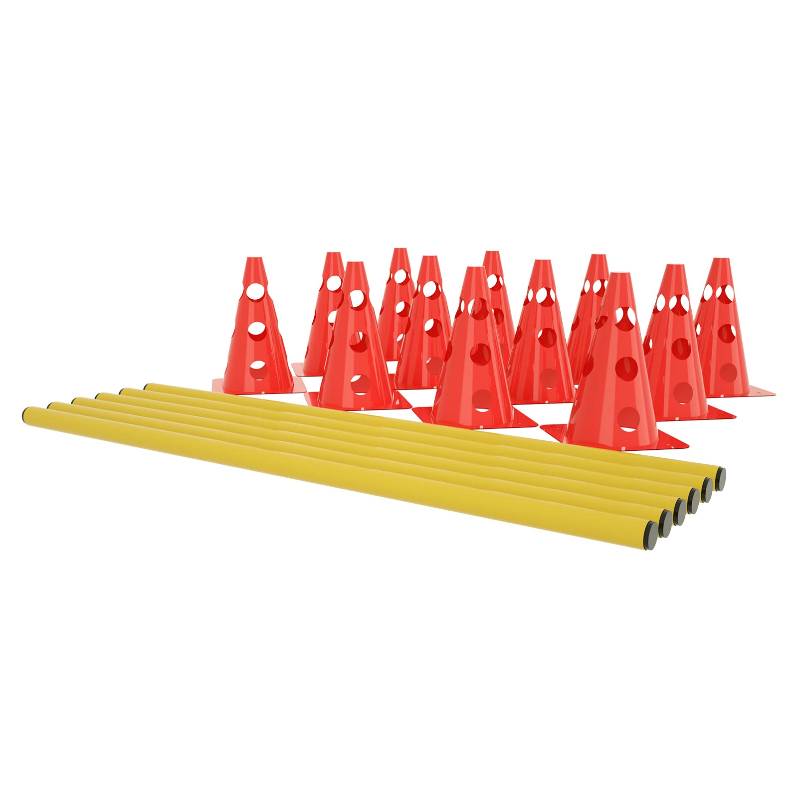FIVMEN Lot de 6 obstacles d'agility - Avec 12 cônes + 6 barres réglables en hauteur - 32 x 100 cm - Obstacles pour chiens - Football - Entraînement de coordination