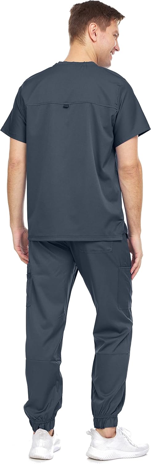 Medichic Men's Workwear Stretch V-Neck Scrub Joggers Set with Seven-Pocket Pants, Available in 6+ Colors - Image 3