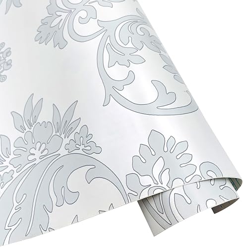 Miniatura 5 de Yifely Papel de estantería floral gris autoadhesivo para revestimiento de estante y cajón, 17.7 pulgadas por 9.8 pies