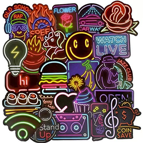 Rack Jack 50 Pcs Cute Stickers, Cartoons, Vinyl Waterproof Stickers for Water Bottles Laptop Skateboard Journaling Scrapbook, Sticker Decals for Adults Teens Girls Kids and Women (NEON Party)