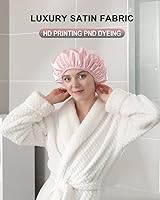 Vista 2 de YIZIJIZI Gorro de ducha forrado de rizo, gorro de ducha de tres capas grande para mujer, gorro de ducha reutilizable impermeable, para cabello largo