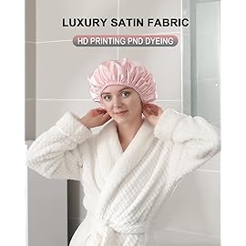 YIZIJIZI Terry Lined Shower Cap,Triple Layer Large Cap for Women,Shower Cap Reusable Waterproof,Long Thick Hair(Pink)