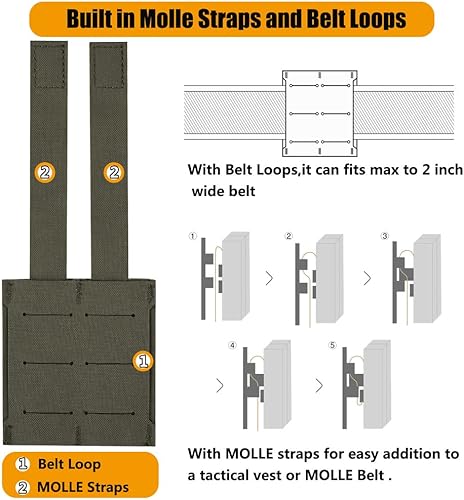 Miniatura 50 de KRYDEX Bolsa de pistola sola/doble Mag, bolsa de nylon 0.354 in para revista con inserto de bolsa de revista de liberación rápida Bolsa Mag