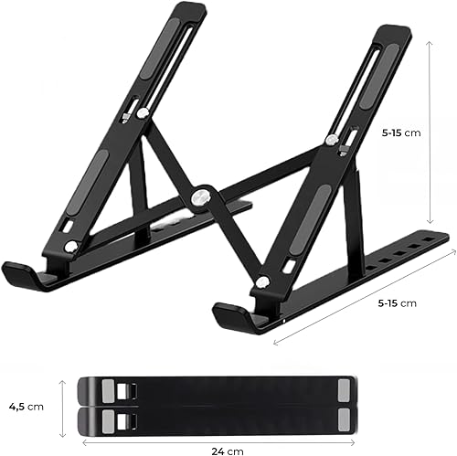 Miniatura 5 de Soporte ajustable de aluminio para laptop, altura de 7 niveles y elevador de inclinación para escritorio, soporte plegable ergonómico, duradero,