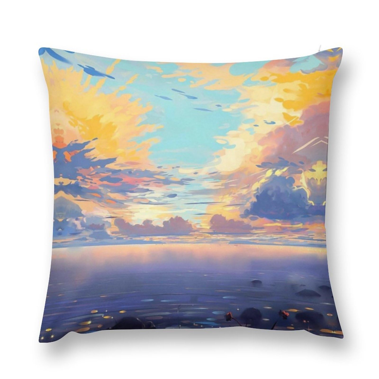 Cushion Cover 56cm x 56cm, Graffiti Anime Landscape Pillow Case for Living Room, Sofa, Bedroom