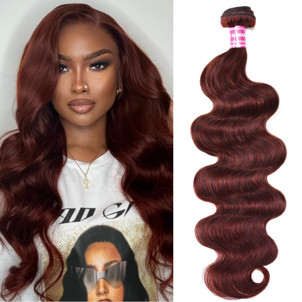 UNICE Reddish Brown Body Wave Human Hair Weave 1 Bundle 10 inch Brazilian Remy Human Hair Sew In Extensions 33b Color Soft and Keep Waves after Multiple Washes